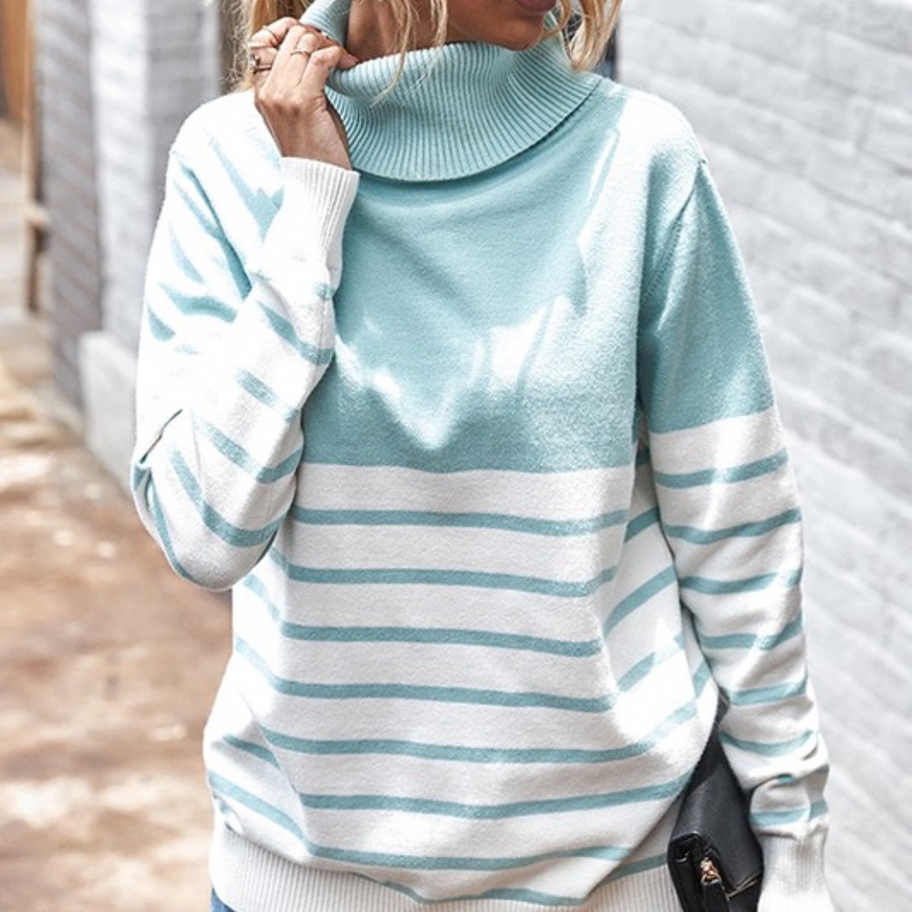 STRIPED turtleneck knit sweater - charcoal - Picture 2 of 8